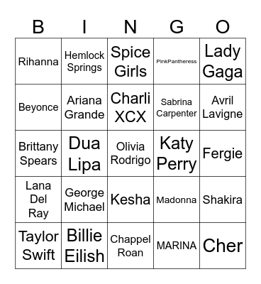 Pop Icons Bingo Card