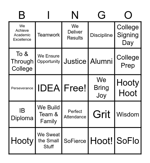 Hooty BINGO Card