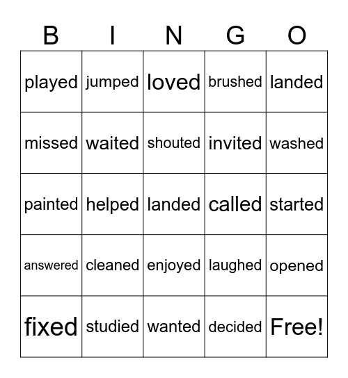 -ed pronunciation Bingo Card