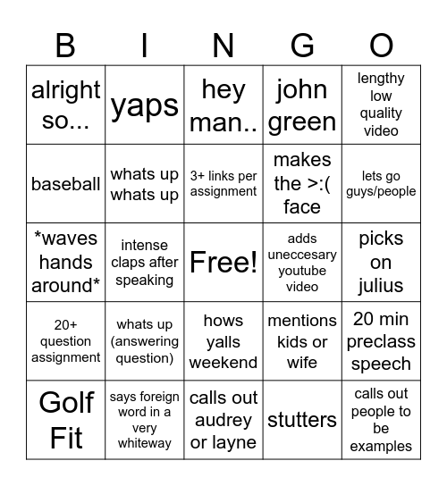 The final updated 2025 bilofsky bingo Card