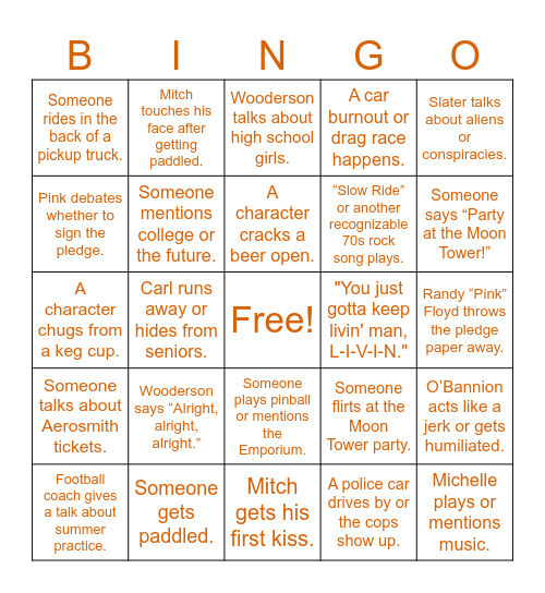 Dazed & Confused Bingo Card