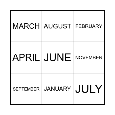 Months of the year Bingo Card