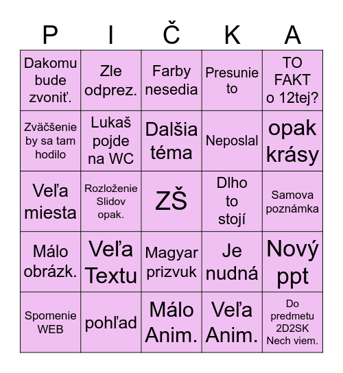 GAM- Grafika a multimédia Bingo Card