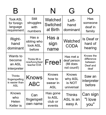 ASL BINGO Card