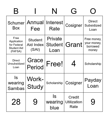 Credit, Loans & College Bingo Card