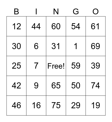 Halloween Bingo Card