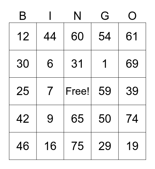 Halloween Bingo Card