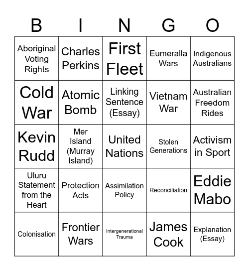 Rights and Freedoms Revision Bingo Card