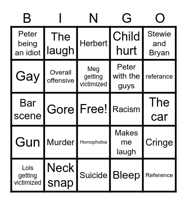 Family Guy Bingo Card