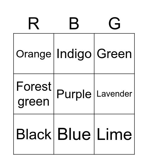Color find Bingo Card