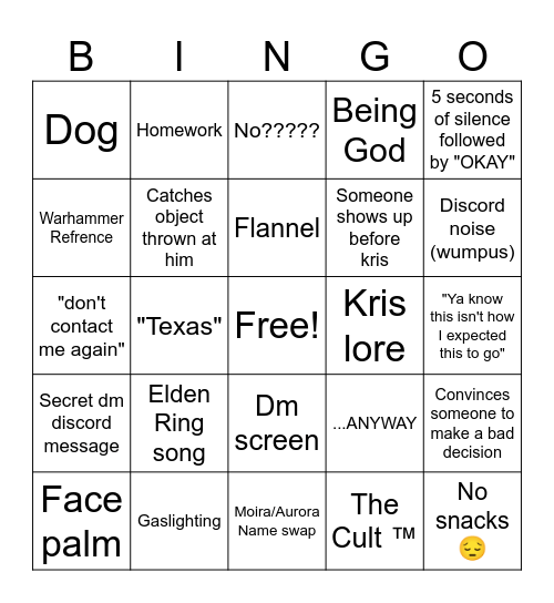 Kris Bingo Card
