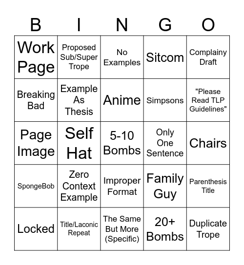 TLP Discards Bingo Card