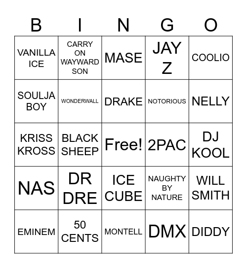 HIP HOP Bingo Card