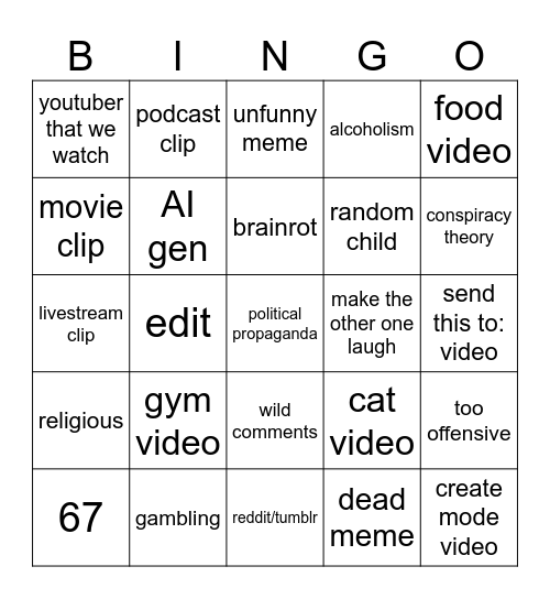 insta reels bingo Card
