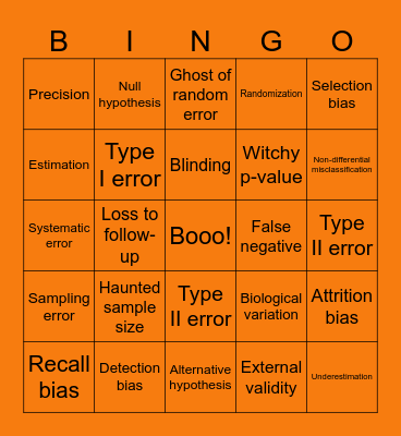 Haunted by Bias: Epidemiology Bingo Card