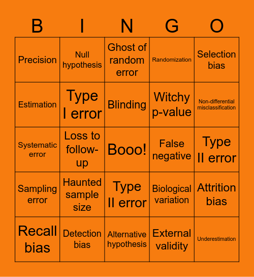 Haunted by Bias: Epidemiology Bingo Card