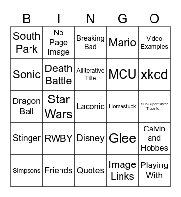 TVTropes Trope Page Bingo Card