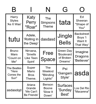 MUSIC! MUSIC! MUSIC! Bingo Card