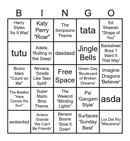 MUSIC! MUSIC! MUSIC! Bingo Card