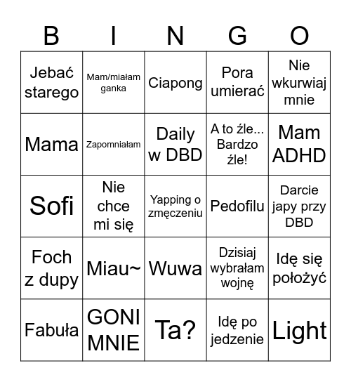 Traditions Bingo Card