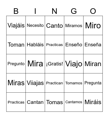 -AR verbs [unit 2] Bingo Card