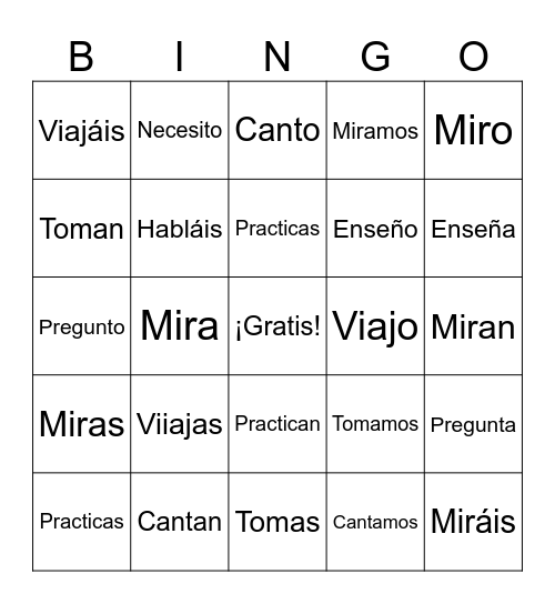 -AR verbs [unit 2] Bingo Card