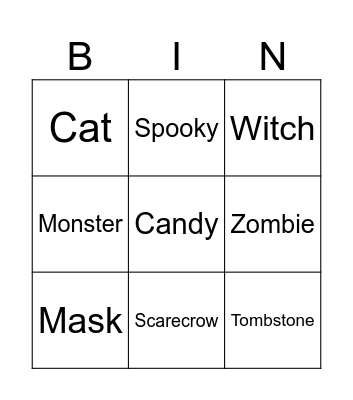 Halloween Vocab Bingo Card