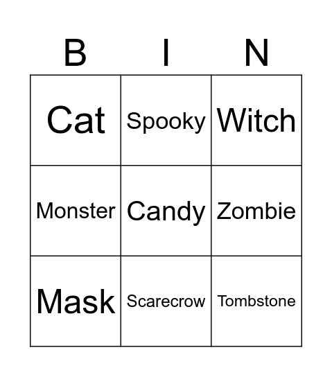 Halloween Vocab Bingo Card