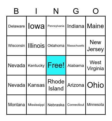50 U.S. Capitals Bingo Card