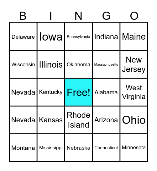 50 U.S. Capitals Bingo Card