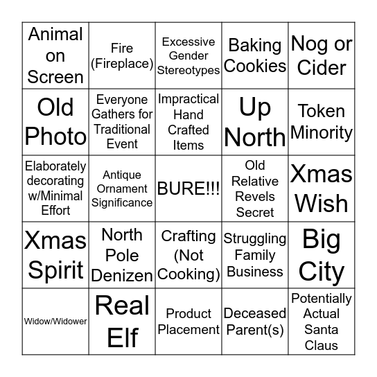 Hallmark Channel Holiday Bingo Card