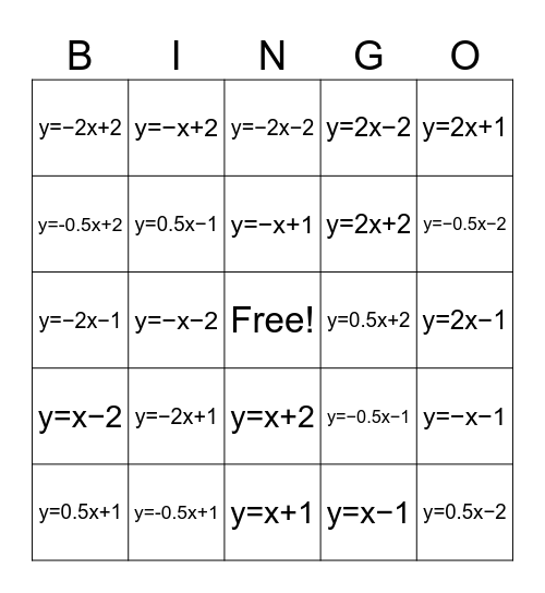 Linear Functions Bingo Card