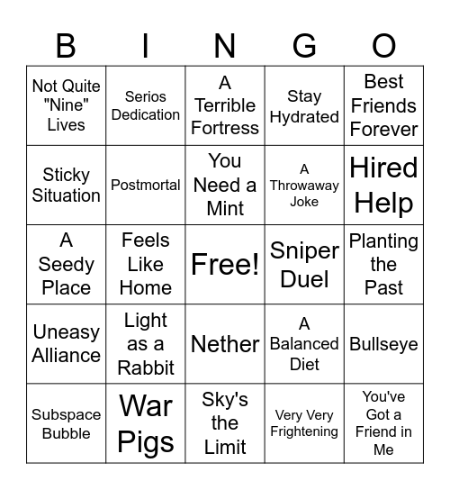 Minecraft Advancements Bingo Card