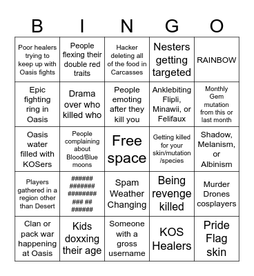 Creatures of Sonaria Bingo Card