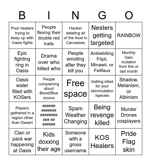 Creatures of Sonaria Bingo Card