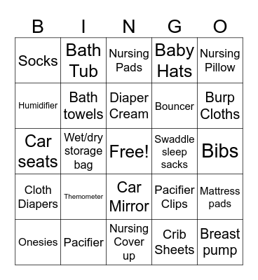 Baby Shower Bingo Card