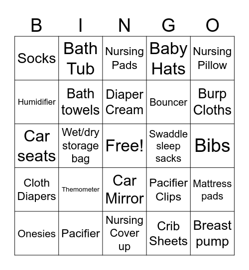 Baby Shower Bingo Card