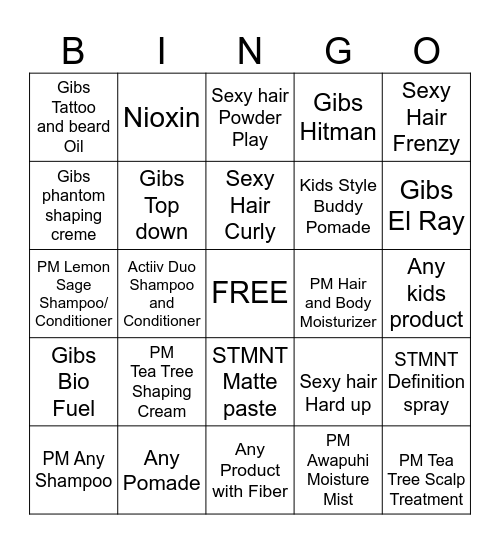 PRODUCT BINGO!! Bingo Card