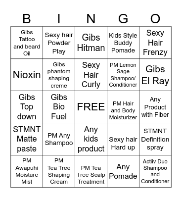 PRODUCT BINGO!! Bingo Card