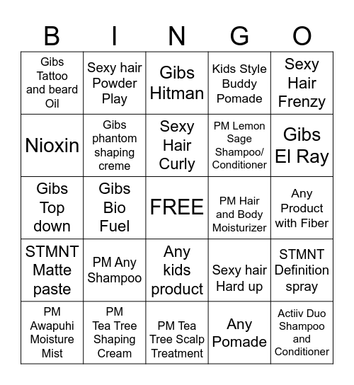 PRODUCT BINGO!! Bingo Card