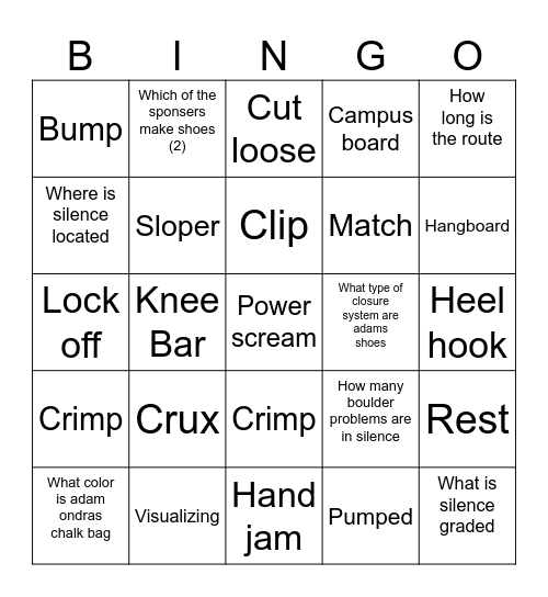 Silence Bingo Card