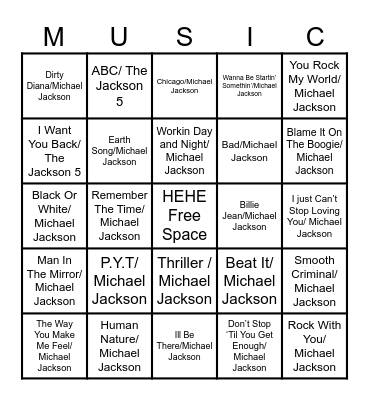 MJ Bingo Card
