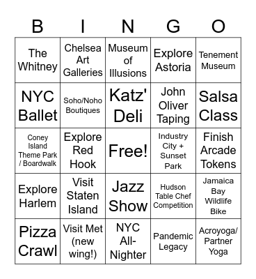 NYC BUCKETLIST Bingo Card