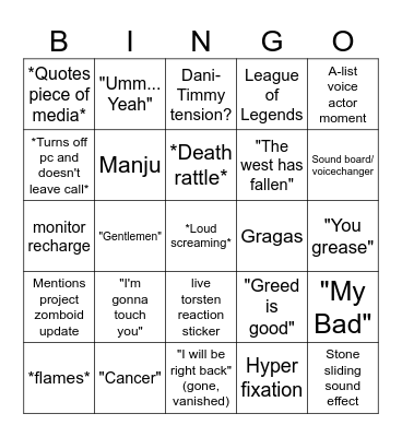 Timmy Bingo Card