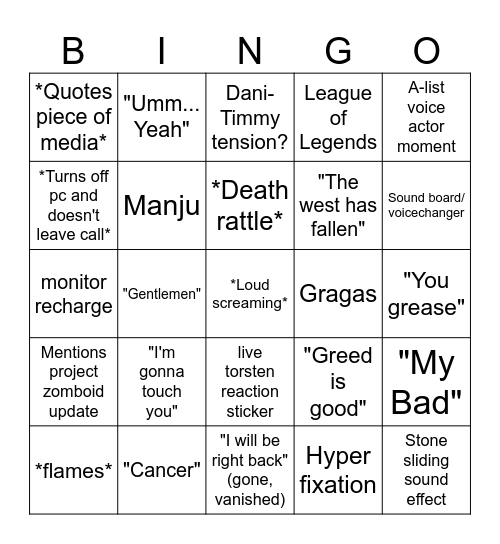 Timmy Bingo Card