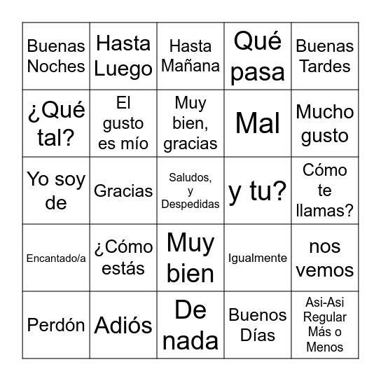 SALUDOS Bingo Card