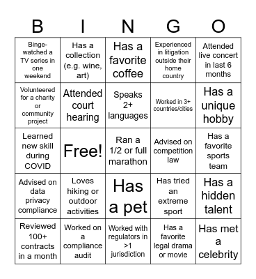 Ice Breaker Bingo Card