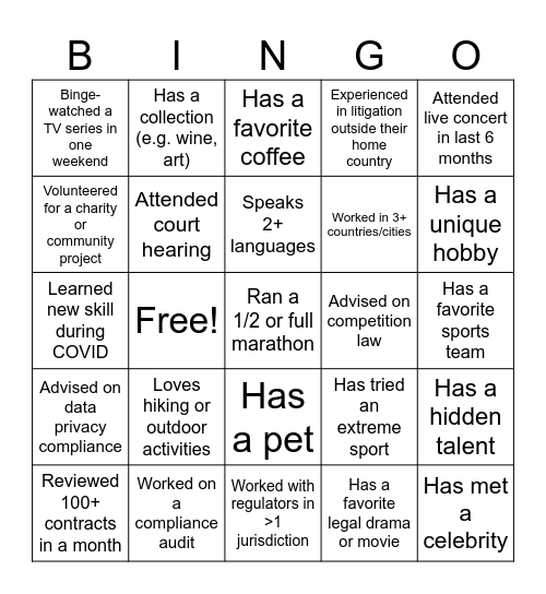 Ice Breaker Bingo Card