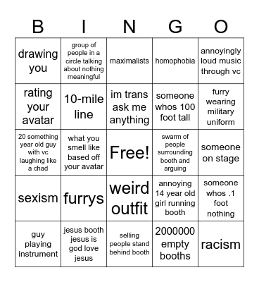 rate my avatar Bingo Card