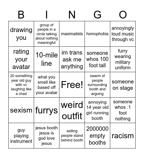 rate my avatar Bingo Card